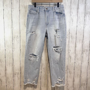 Flying Monkey Womens Jeans High Rise Distressed Size 30 Light Denim Raw Hem Crop